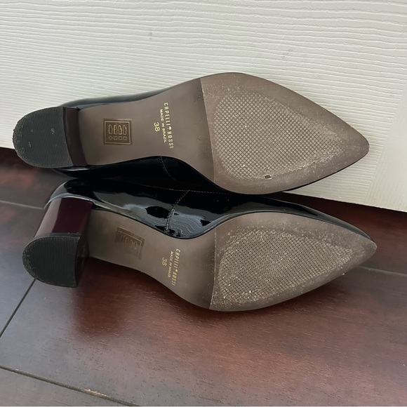 Size 8 Capelli Rossi Patent Leather Black and Burgundy Thick Chunky Heel Pump - Picture 9 of 10